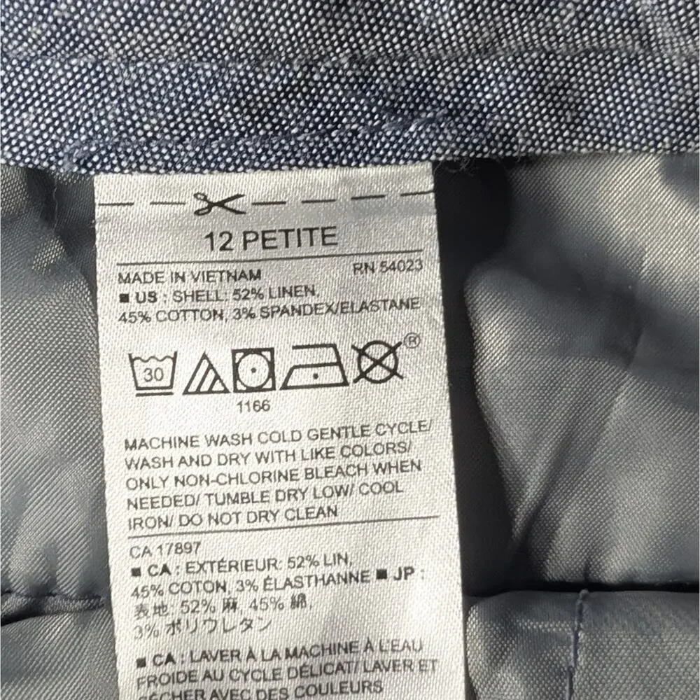 Banana Republic Avery Pants Womens 12P Grey Linen Spandex Trousers